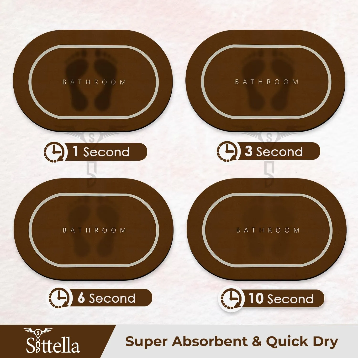 1 Piece (3.5mm) Anti-Skid Water Soaking Bathroom Print Rubber Mat, Water Absorbent Mat (40X60Cm) Brown