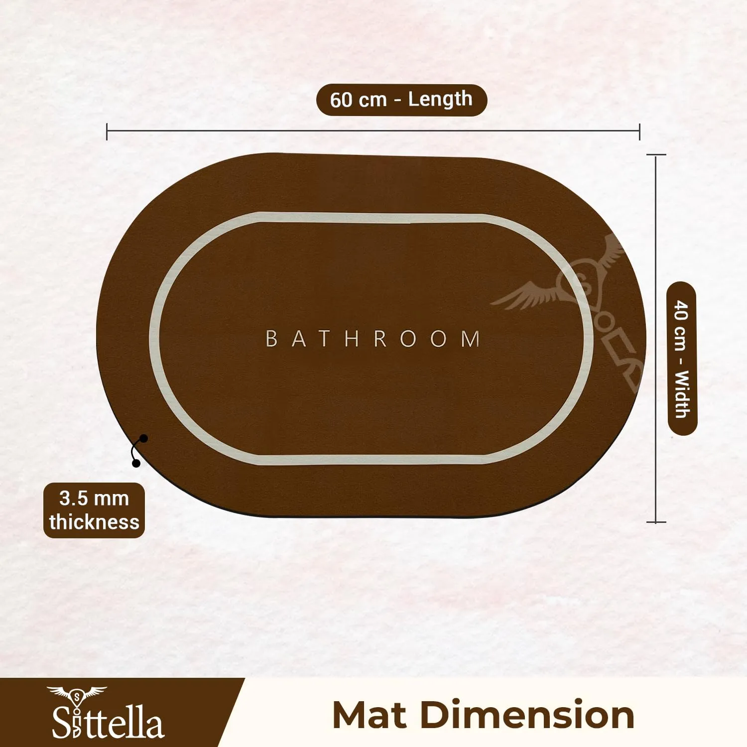 1 Piece (3.5mm) Anti-Skid Water Soaking Bathroom Print Rubber Mat, Water Absorbent Mat (40X60Cm) Brown