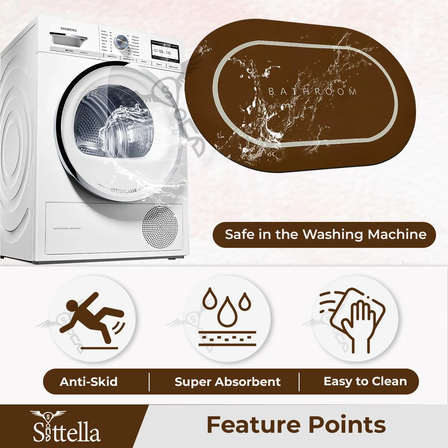 1 Piece (3.5mm) Anti-Skid Water Soaking Bathroom Print Rubber Mat, Water Absorbent Mat (40X60Cm) Brown
