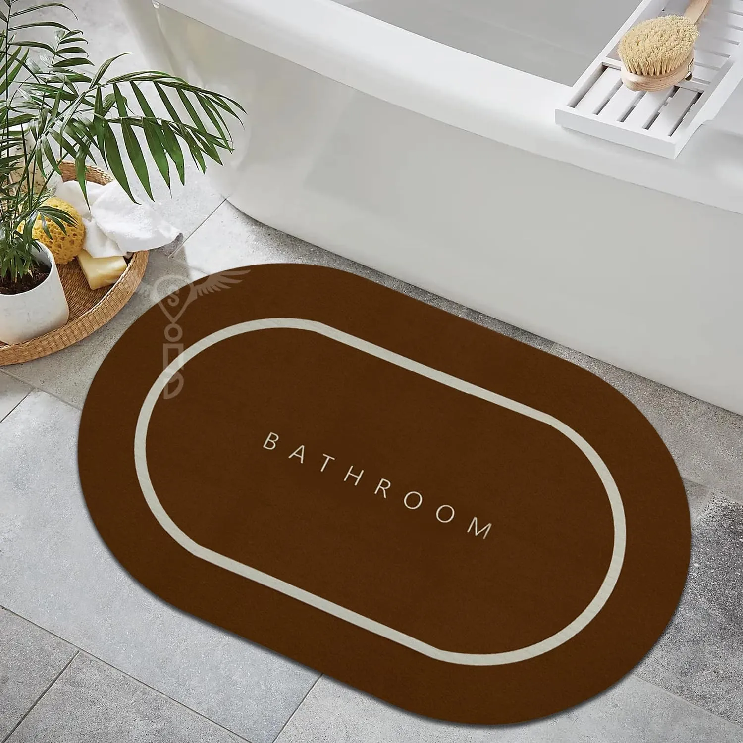 1 Piece (3.5mm) Anti-Skid Water Soaking Bathroom Print Rubber Mat, Water Absorbent Mat (40X60Cm) Brown