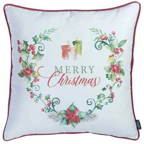 18"x18" Christmas Flowers Printed Decorative Throw Pillow Cover