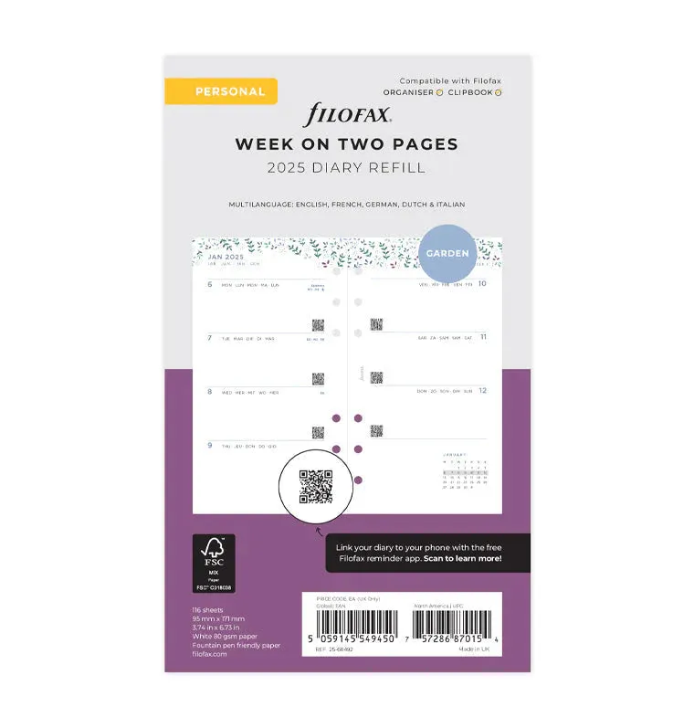 2025 Filofax Refill - Personal Week On Two Pages, Garden