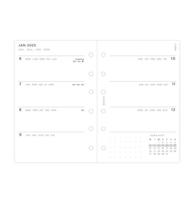 2025 Filofax Refill - Pocket Minimal Weekly View, Multilanguage