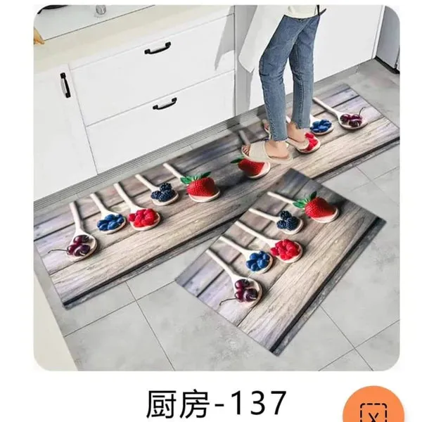 2pcs Exquisite Rubber Bottom Kitchen Mats