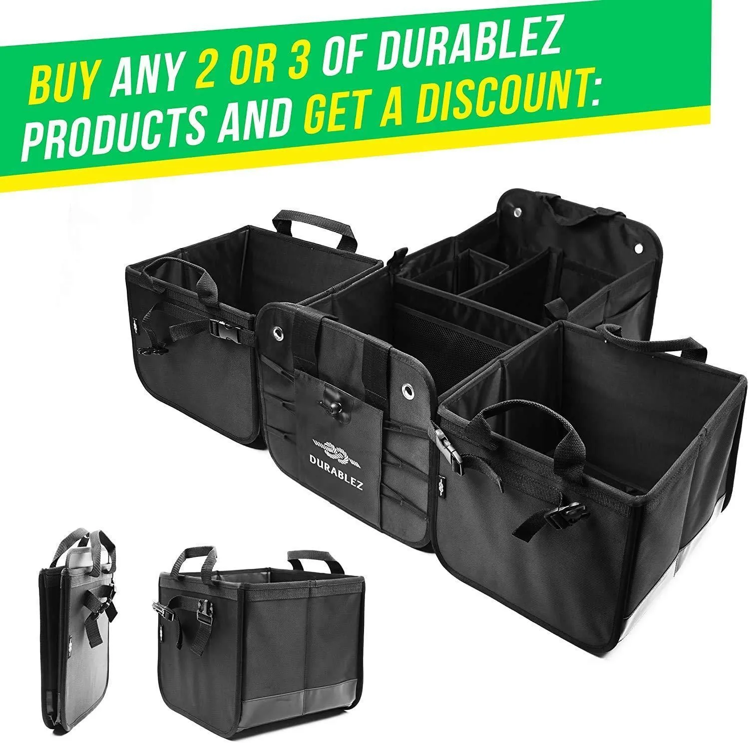 3 Compartment Separable Collapsible Car Trunk Storage Organizer for SUV Minivan