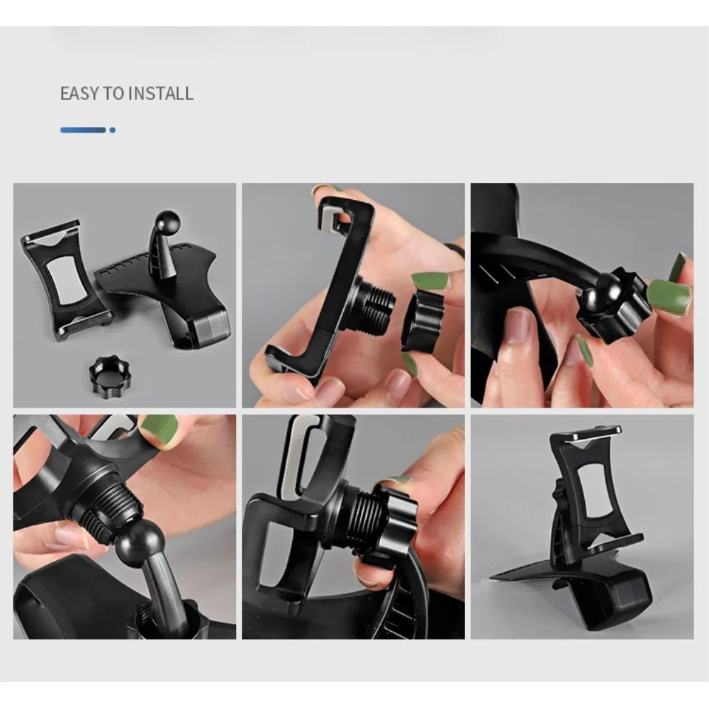 3 in 1 Car GPS Smartphone Holder: Dashboard / Visor Clamp   AC Grid Clip for Allview C4 You - Black