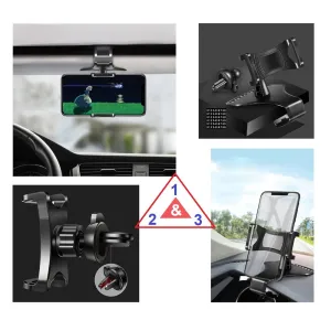 3 in 1 Car GPS Smartphone Holder: Dashboard / Visor Clamp   AC Grid Clip for Azumi A50C  - Black