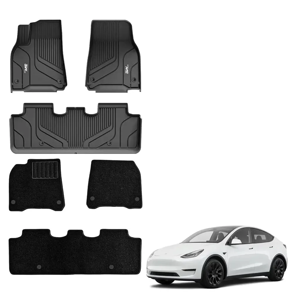 3W Tesla Model Y 2020-2024 Custom Floor Mats / Trunk Mats TPE Material & All-Weather Protection 5-Seater