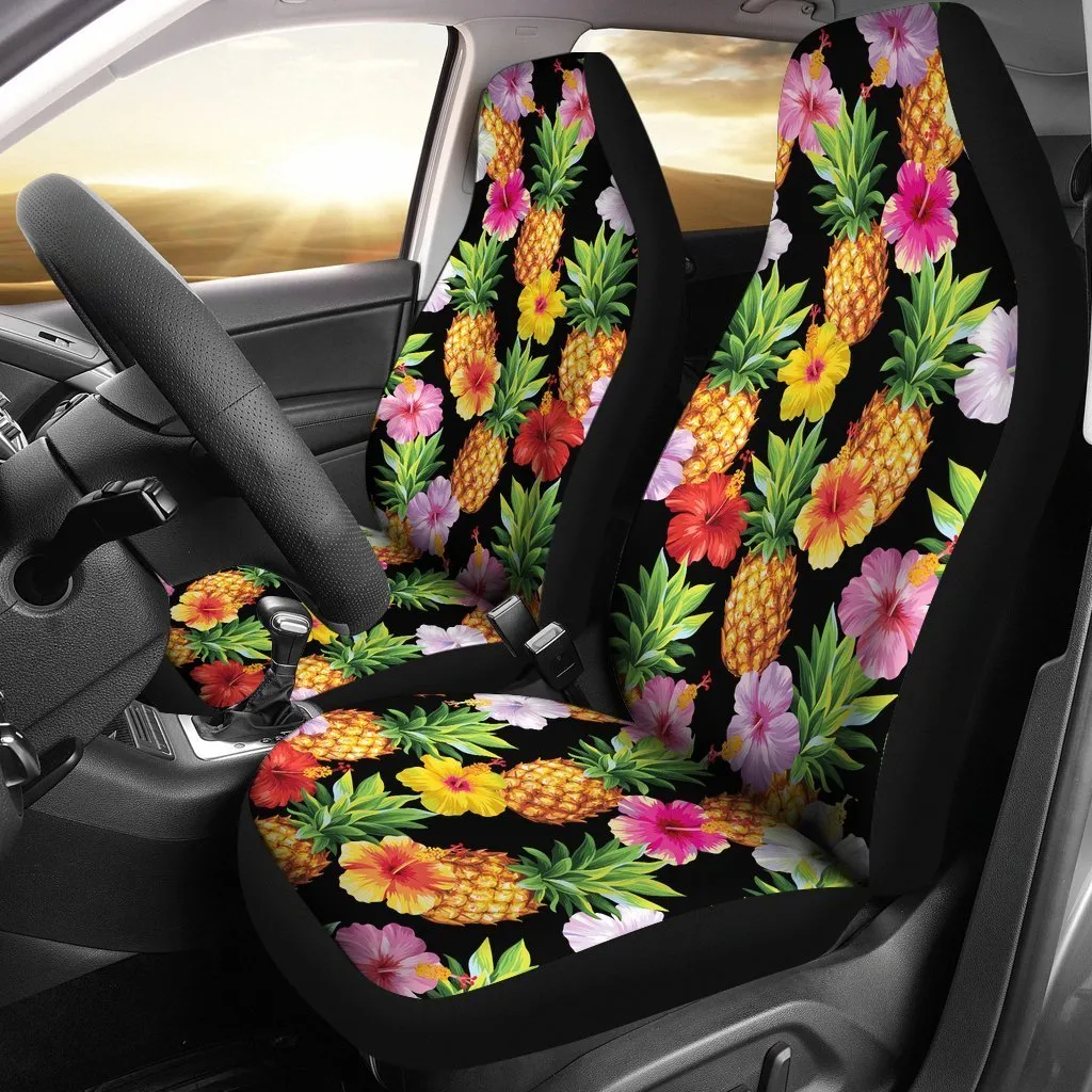 Aloha Hibiscus Pineapple Pattern Print Universal Fit Car Seat Covers, Summer Car Seat Covers