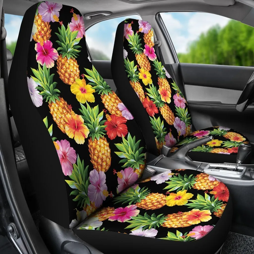 Aloha Hibiscus Pineapple Pattern Print Universal Fit Car Seat Covers, Summer Car Seat Covers