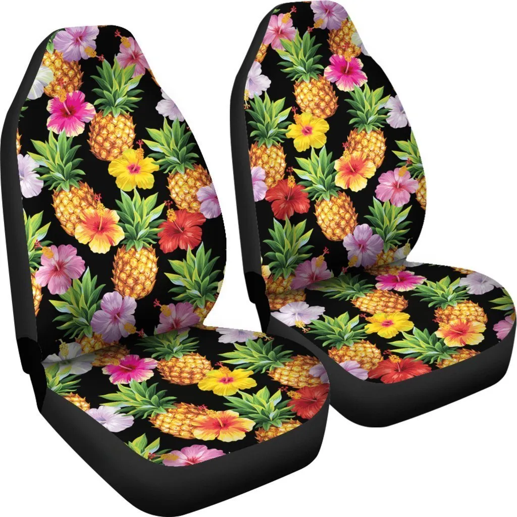 Aloha Hibiscus Pineapple Pattern Print Universal Fit Car Seat Covers, Summer Car Seat Covers