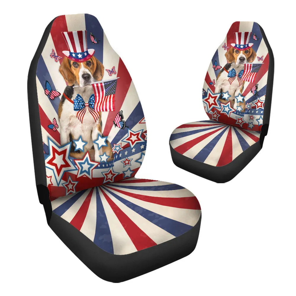 Beagle Inside American Flag Car Seat Covers