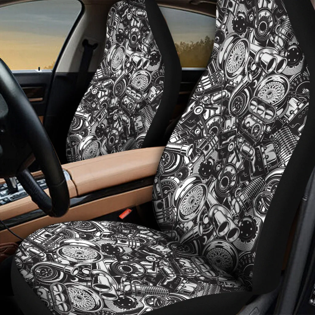 Black And White Mechanic Pattern Print Universal Fit Car Seat Covers