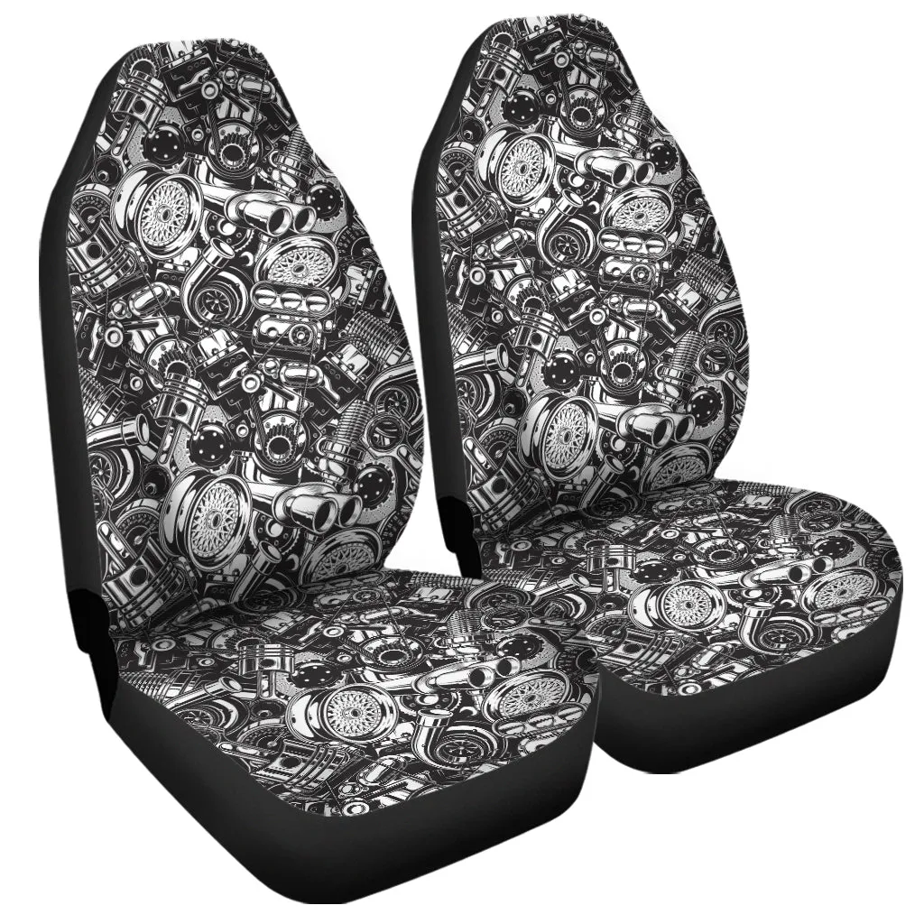 Black And White Mechanic Pattern Print Universal Fit Car Seat Covers