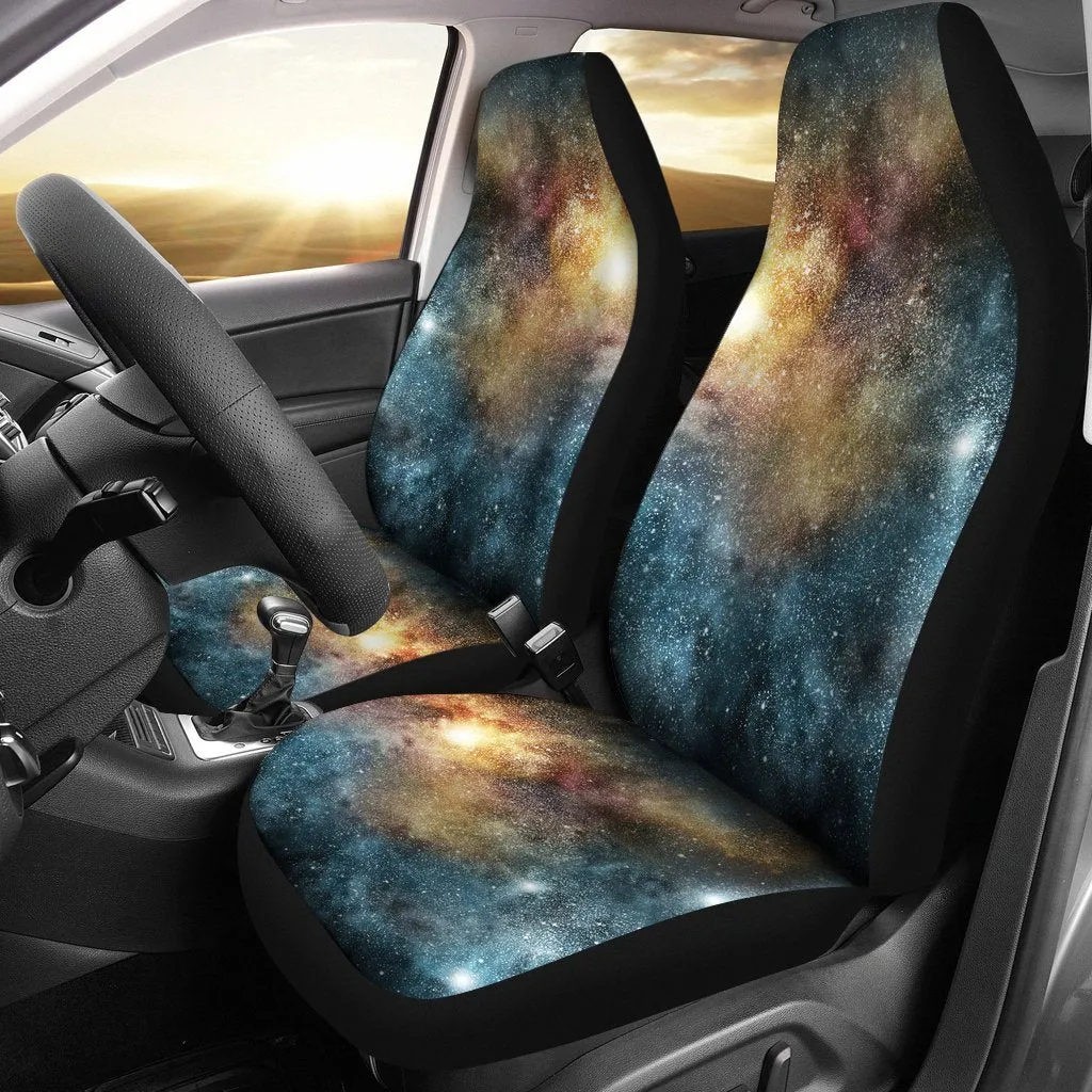 Blue Orange Stardust Galaxy Space Print Universal Fit Car Seat Covers