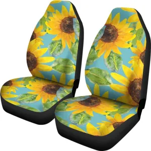 Blue Watercolor Sunflower Pattern Print Universal Fit Car Seat Covers
