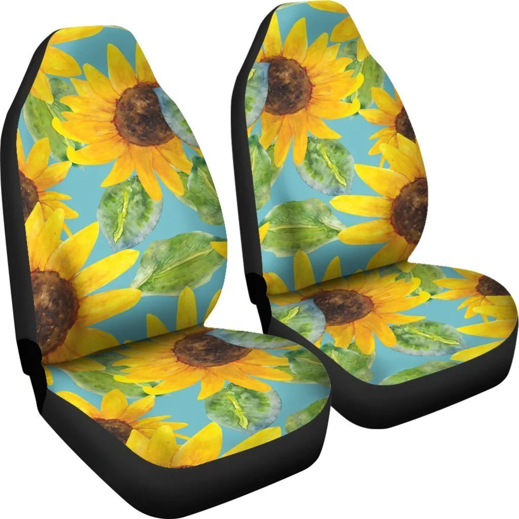 Blue Watercolor Sunflower Pattern Print Universal Fit Car Seat Covers