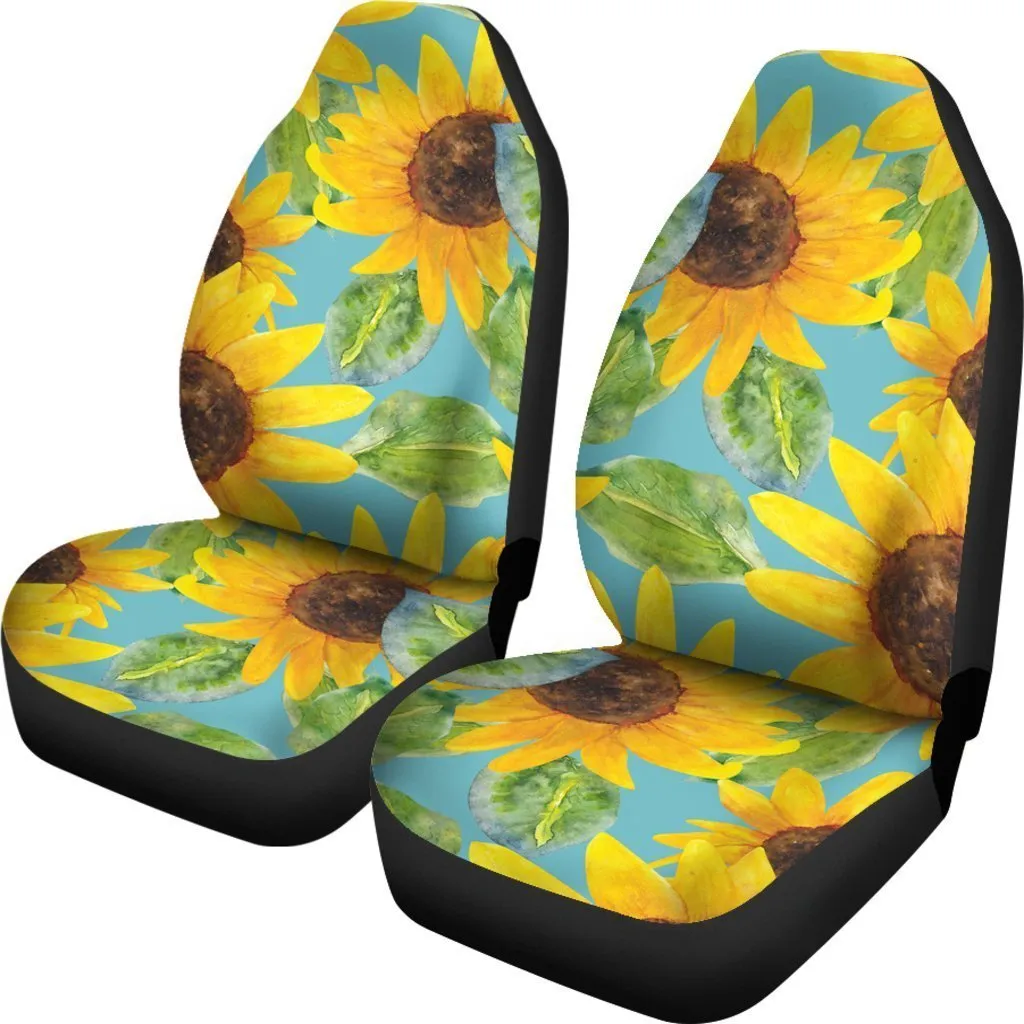 Blue Watercolor Sunflower Pattern Print Universal Fit Car Seat Covers