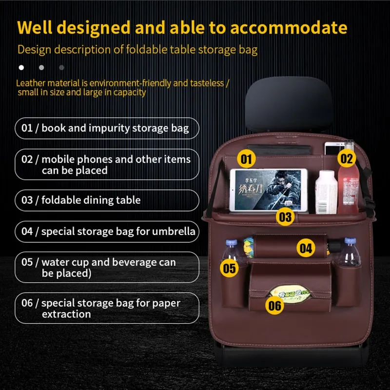 Car Back Seat Organizer with Foldable Table Tray