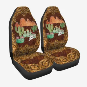 Country Girl Seat Covers For Car With Leather Pattern Print, Cuctus Front Car Seat Cover