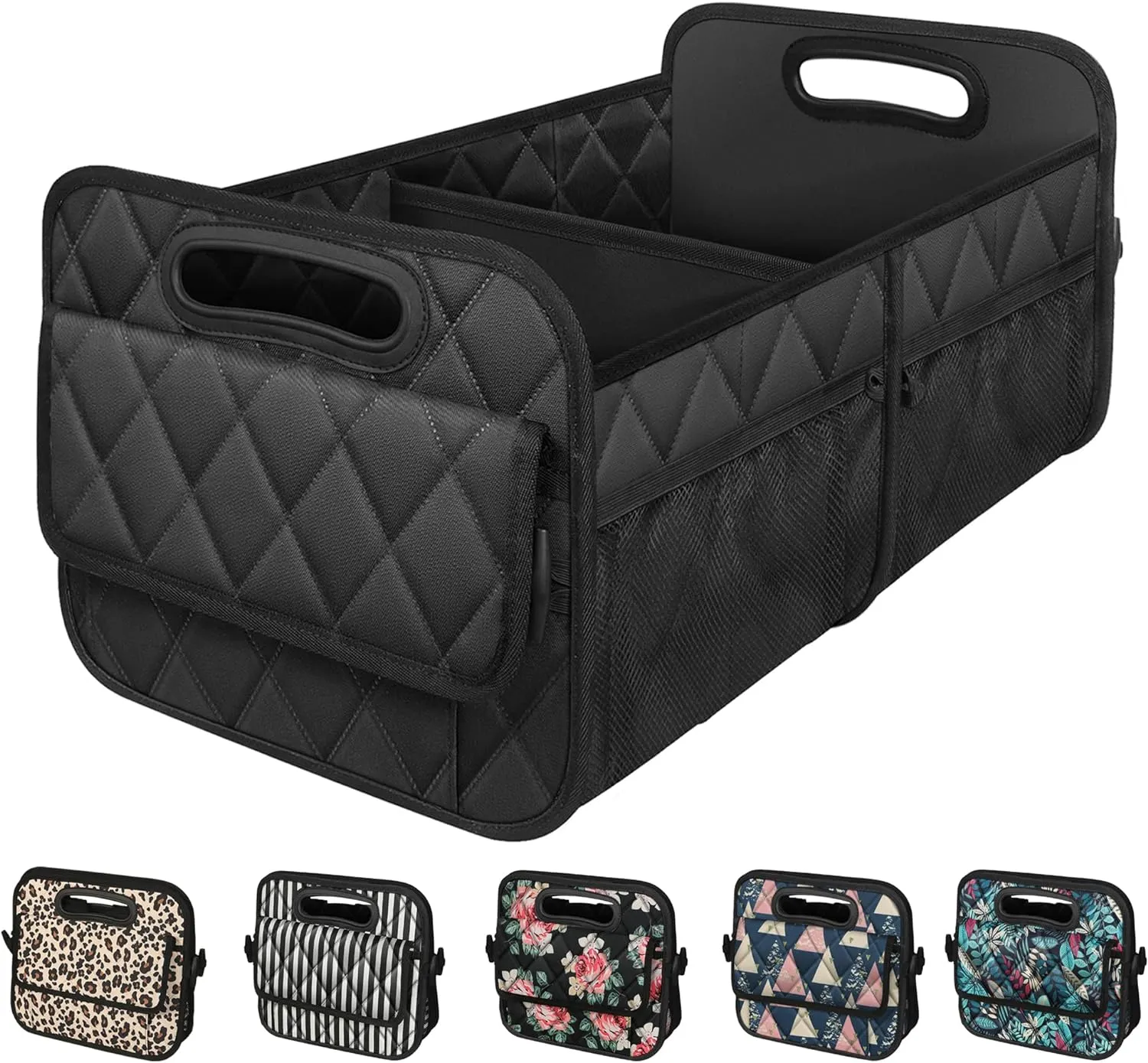 Deosk Car Trunk Organizer for SUV, Car Organizers and Storage with 6 Pocket, Car Accessories for Women/Men 50LWaterproof Polyester Trunk Organizer, Black
