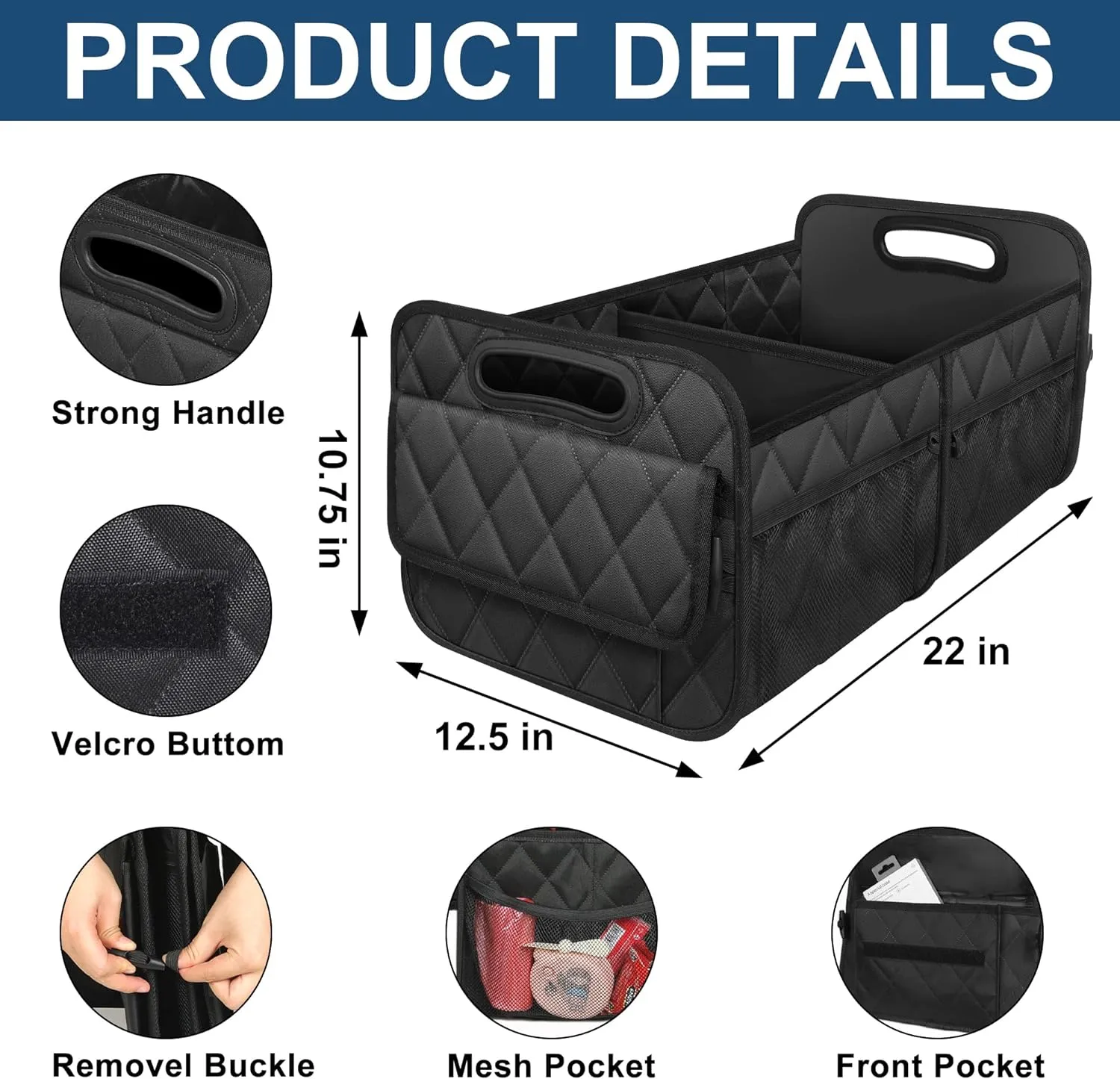Deosk Car Trunk Organizer for SUV, Car Organizers and Storage with 6 Pocket, Car Accessories for Women/Men 50LWaterproof Polyester Trunk Organizer, Black