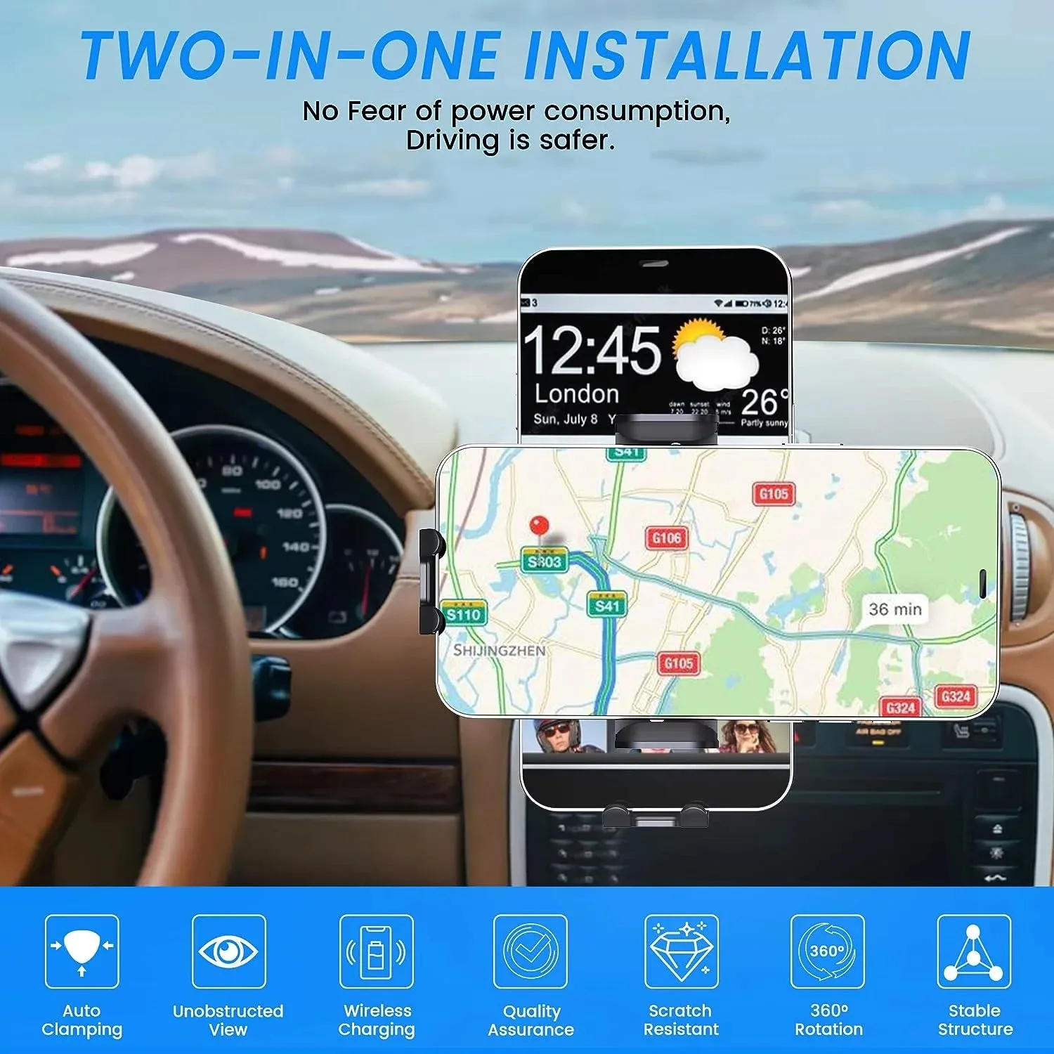 DIGITNOW 15W Wireless Car Charger Phone Mount Fast Charging Auto Clamping Phone Holder for Iphone 15 14Pro Max, Samsung Galaxy S23 Ultra S22 S21 Note 9-Black