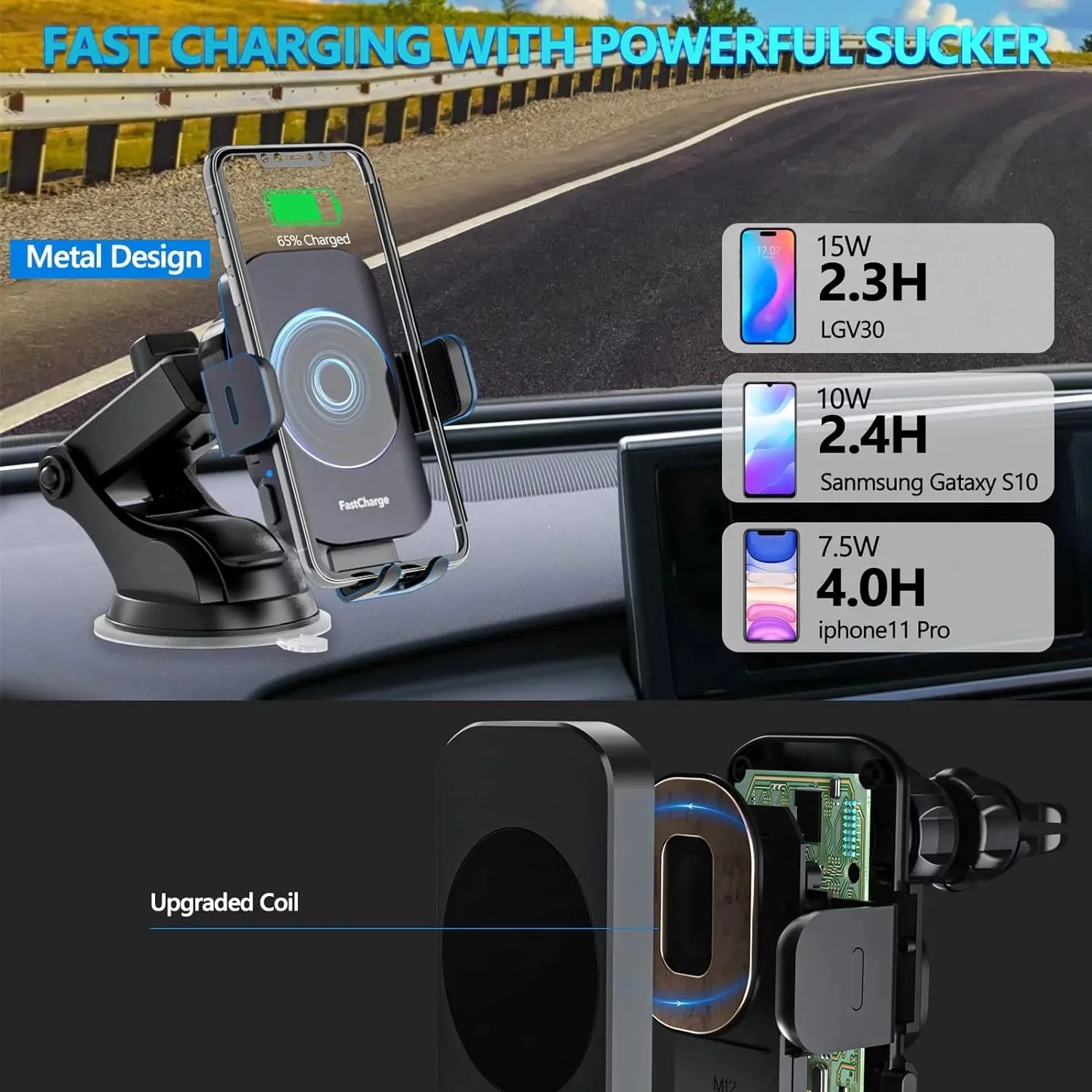 DIGITNOW 15W Wireless Car Charger Phone Mount Fast Charging Auto Clamping Phone Holder for Iphone 15 14Pro Max, Samsung Galaxy S23 Ultra S22 S21 Note 9-Black