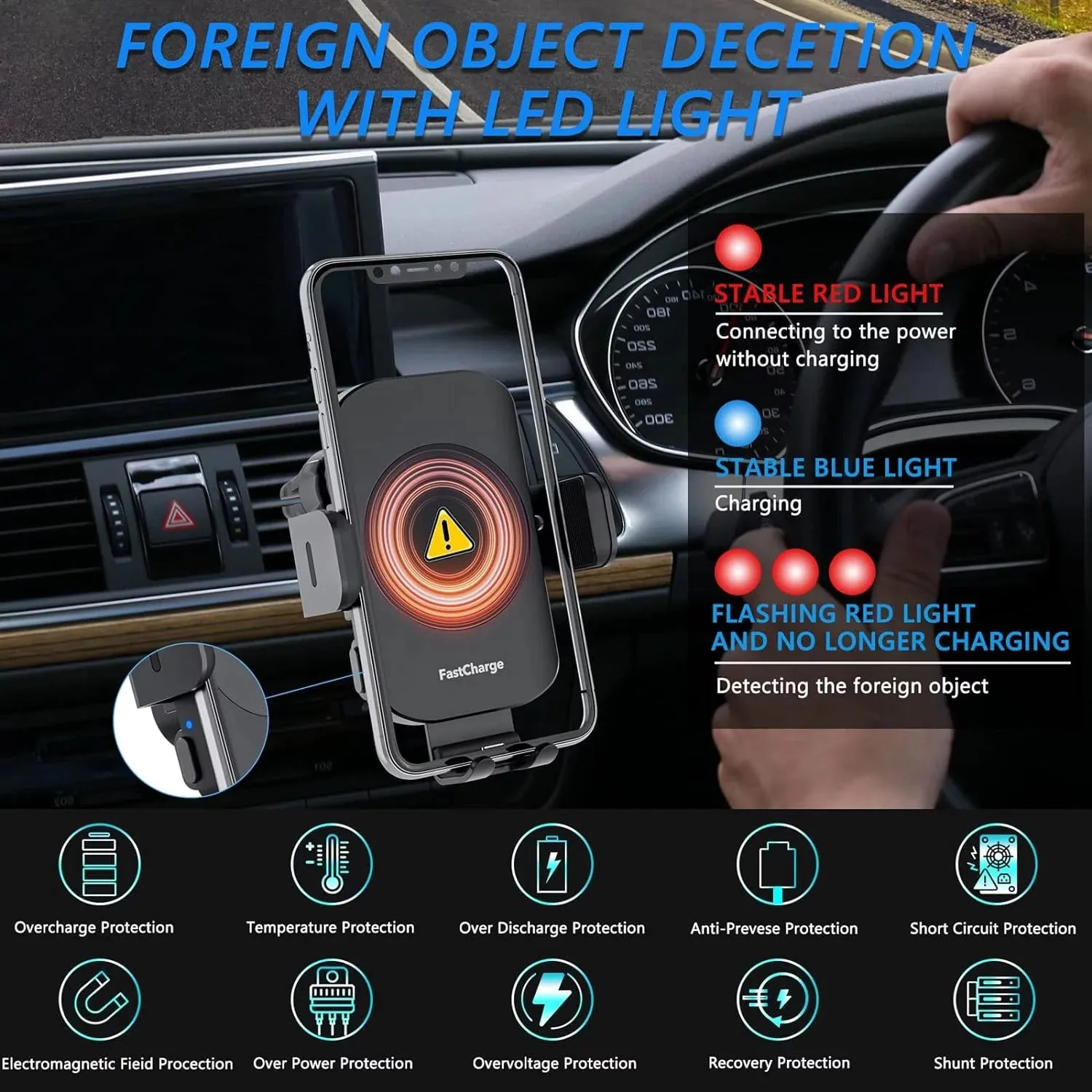 DIGITNOW 15W Wireless Car Charger Phone Mount Fast Charging Auto Clamping Phone Holder for Iphone 15 14Pro Max, Samsung Galaxy S23 Ultra S22 S21 Note 9-Black
