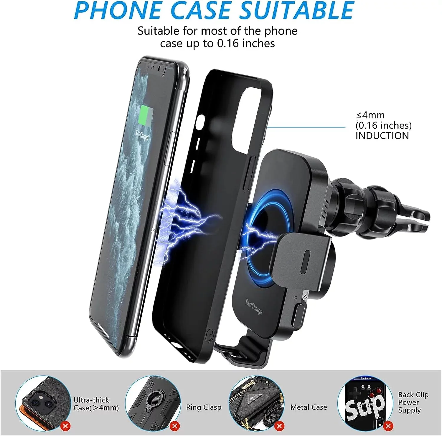 DIGITNOW 15W Wireless Car Charger Phone Mount Fast Charging Auto Clamping Phone Holder for Iphone 15 14Pro Max, Samsung Galaxy S23 Ultra S22 S21 Note 9-Black