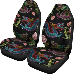 Dragon Flower Pattern Print Universal Fit Car Seat Covers, Best Carseat Covers With Dragon