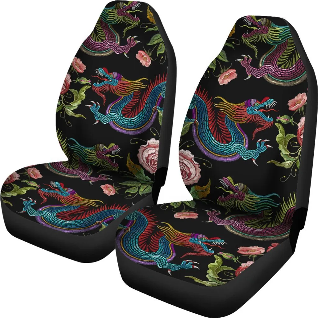 Dragon Flower Pattern Print Universal Fit Car Seat Covers, Best Carseat Covers With Dragon
