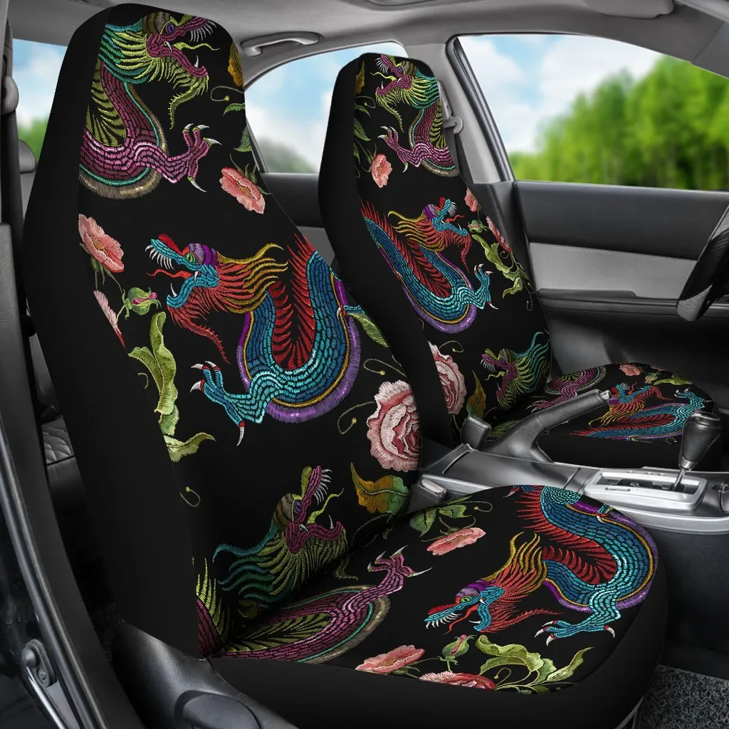 Dragon Flower Pattern Print Universal Fit Car Seat Covers, Best Carseat Covers With Dragon