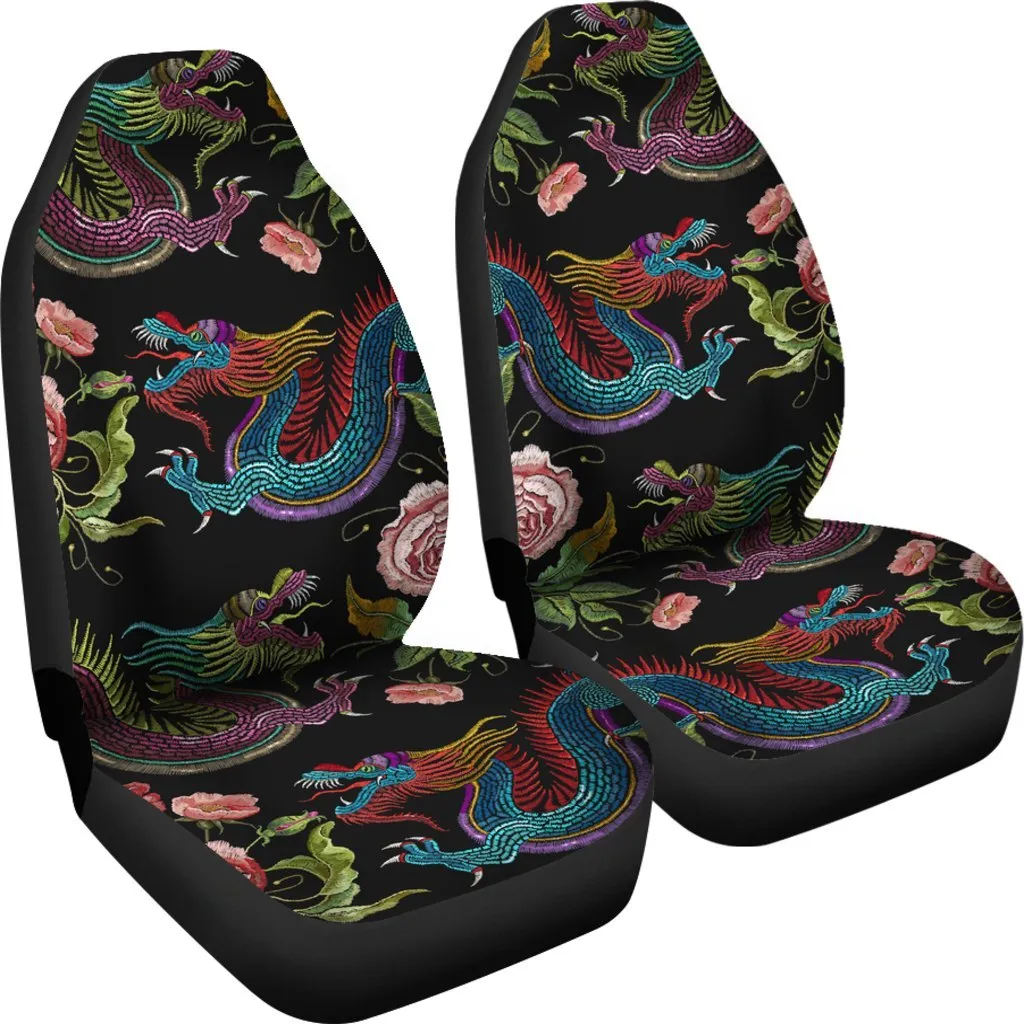 Dragon Flower Pattern Print Universal Fit Car Seat Covers, Best Carseat Covers With Dragon