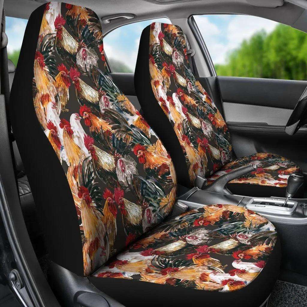Farm Chicken Hen Pattern Print Seat Cover Car Seat Covers Set 2 Pc, Car Accessories Car Mats