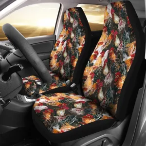 Farm Chicken Hen Pattern Print Seat Cover Car Seat Covers Set 2 Pc, Car Accessories Car Mats