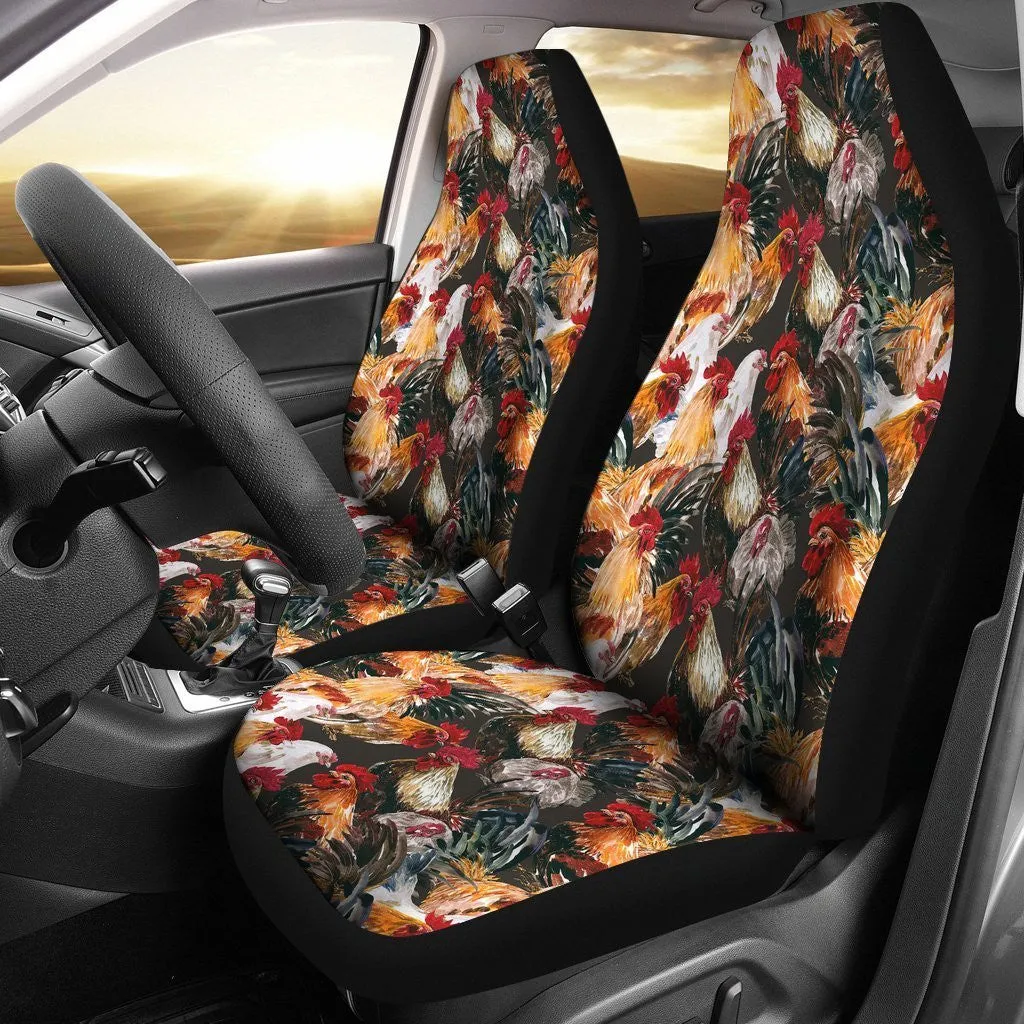 Farm Chicken Hen Pattern Print Seat Cover Car Seat Covers Set 2 Pc, Car Accessories Car Mats