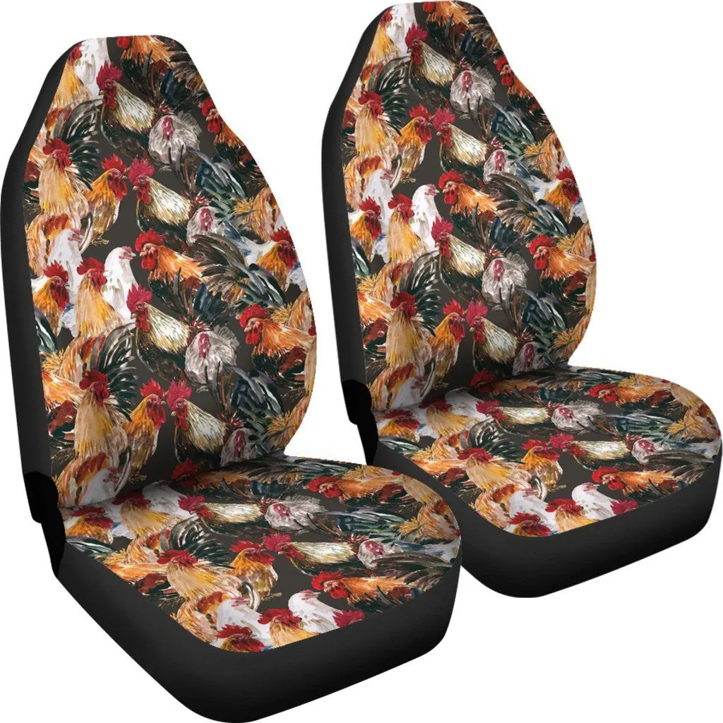 Farm Chicken Hen Pattern Print Seat Cover Car Seat Covers Set 2 Pc, Car Accessories Car Mats