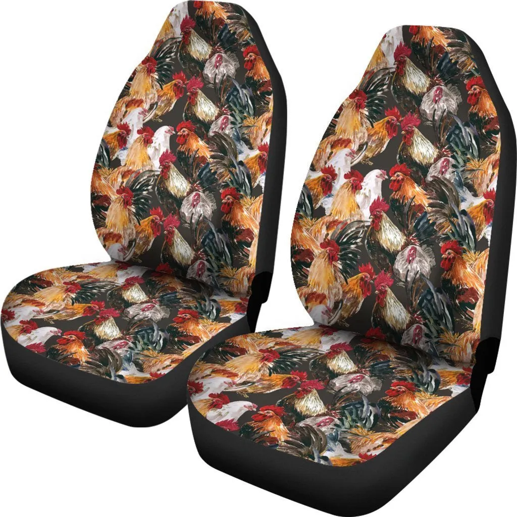 Farm Chicken Hen Pattern Print Seat Cover Car Seat Covers Set 2 Pc, Car Accessories Car Mats