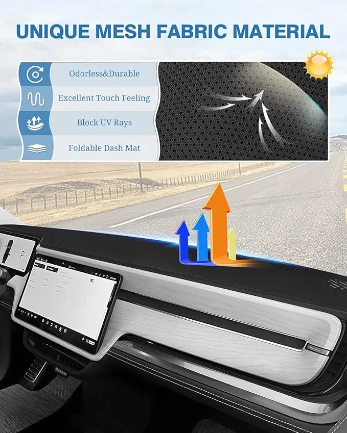 FIILINES Dash Cover Compatible with Rivian R1T 2022 2023 2024 Dashboard Cover Mat Accessories Dashboard Mat Mesh Dash Mat Non-Slip No Glare