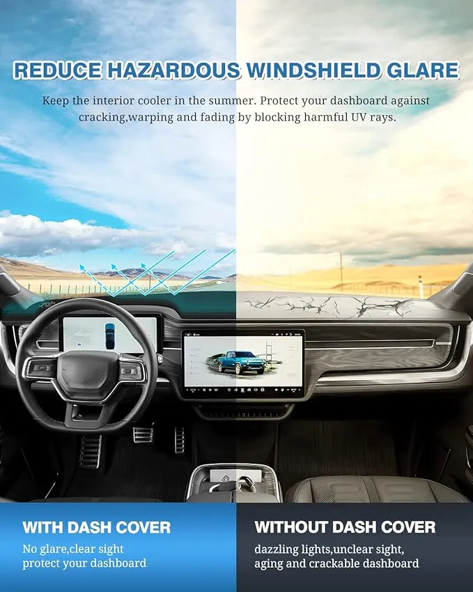 FIILINES Dash Cover Compatible with Rivian R1T 2022 2023 2024 Dashboard Cover Mat Accessories Dashboard Mat Mesh Dash Mat Non-Slip No Glare