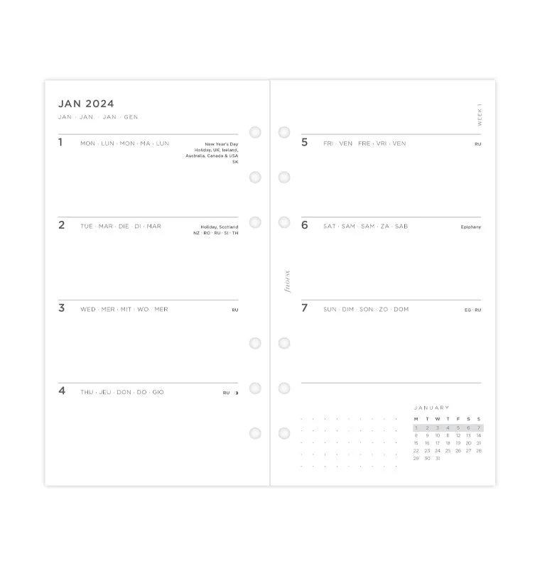 Filofax 2024 Personal Minimal Week On Two Pages Diary Planner