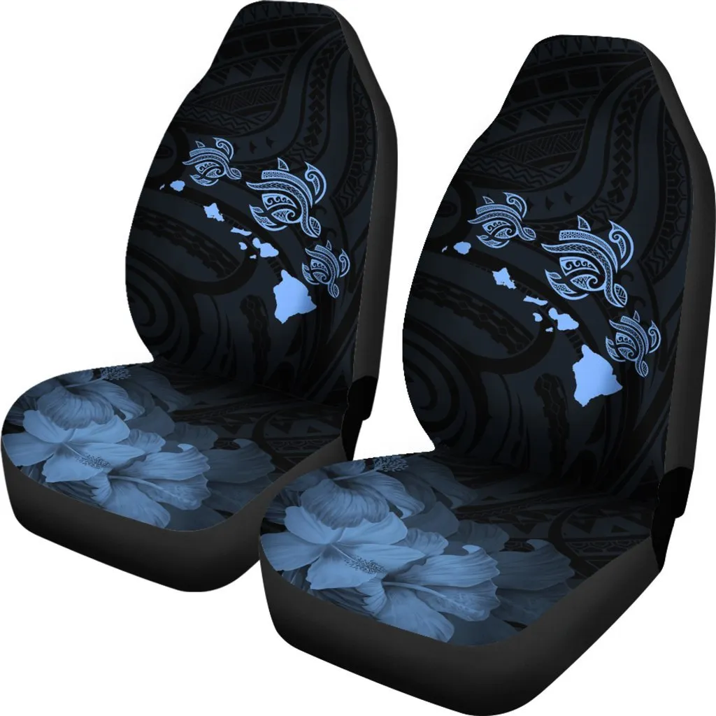 Hawaii Hibiscus Map Polynesian Ancient Blue Turtle Car Set Covers