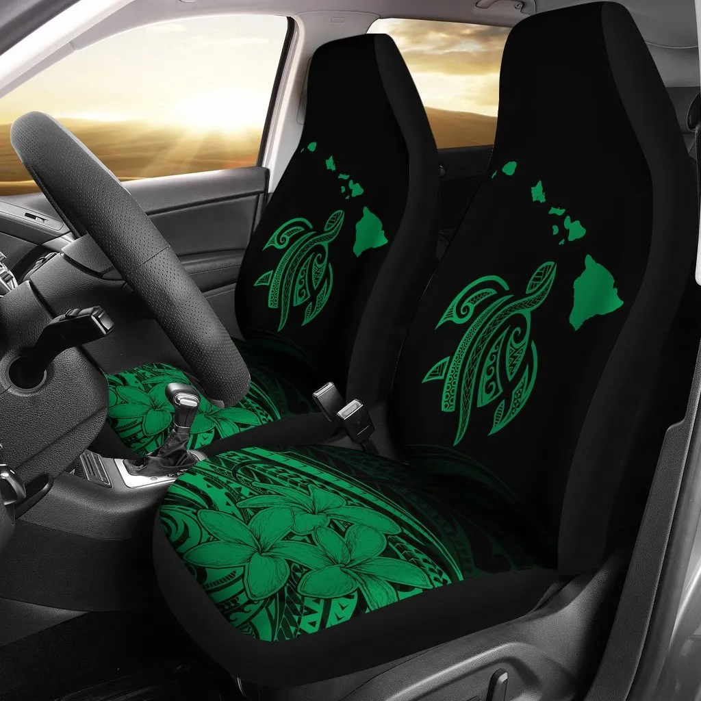 Hawaii Map Plumeria Polynesian Green Turtle Car Set Covers