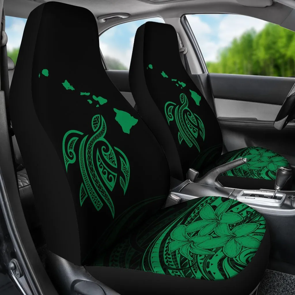 Hawaii Map Plumeria Polynesian Green Turtle Car Set Covers