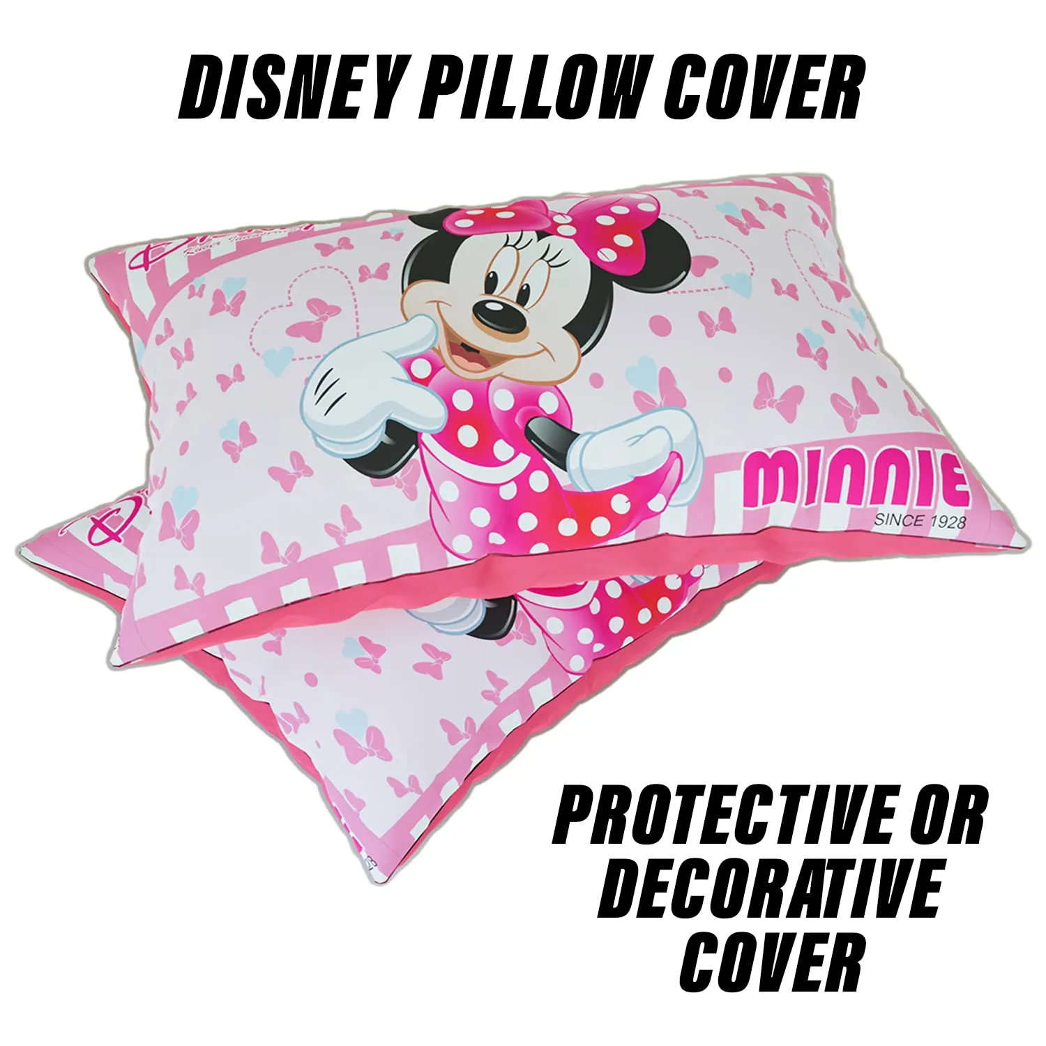 Heart Home Disney Minnie Pillow Cover | Silk Pillow Cover | Soft Pillow Cover | Luxurious Pillow Cover For Home | Set of 6 | 16x24 Inch | Pink
