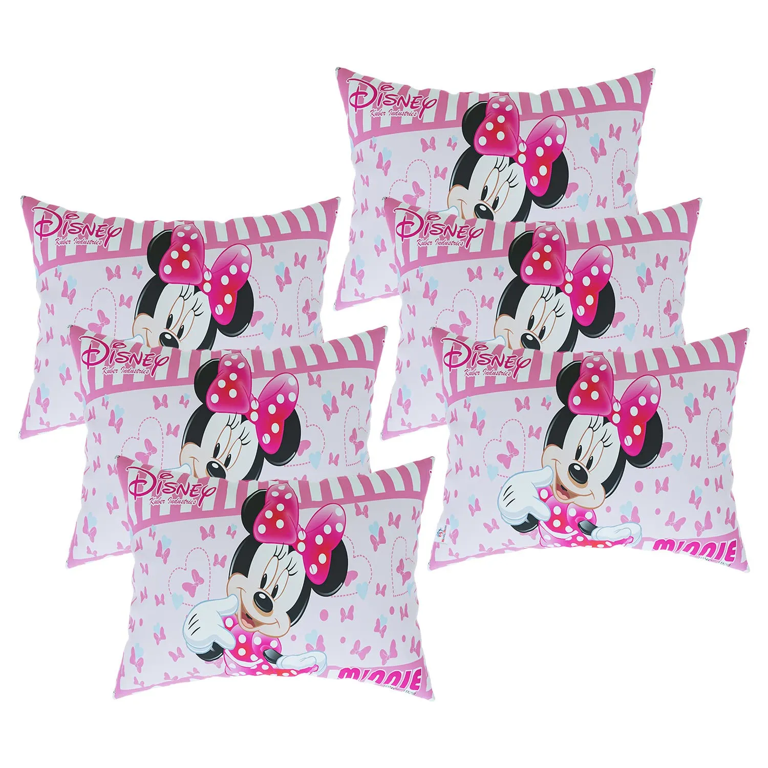 Heart Home Disney Minnie Pillow Cover | Silk Pillow Cover | Soft Pillow Cover | Luxurious Pillow Cover For Home | Set of 6 | 16x24 Inch | Pink