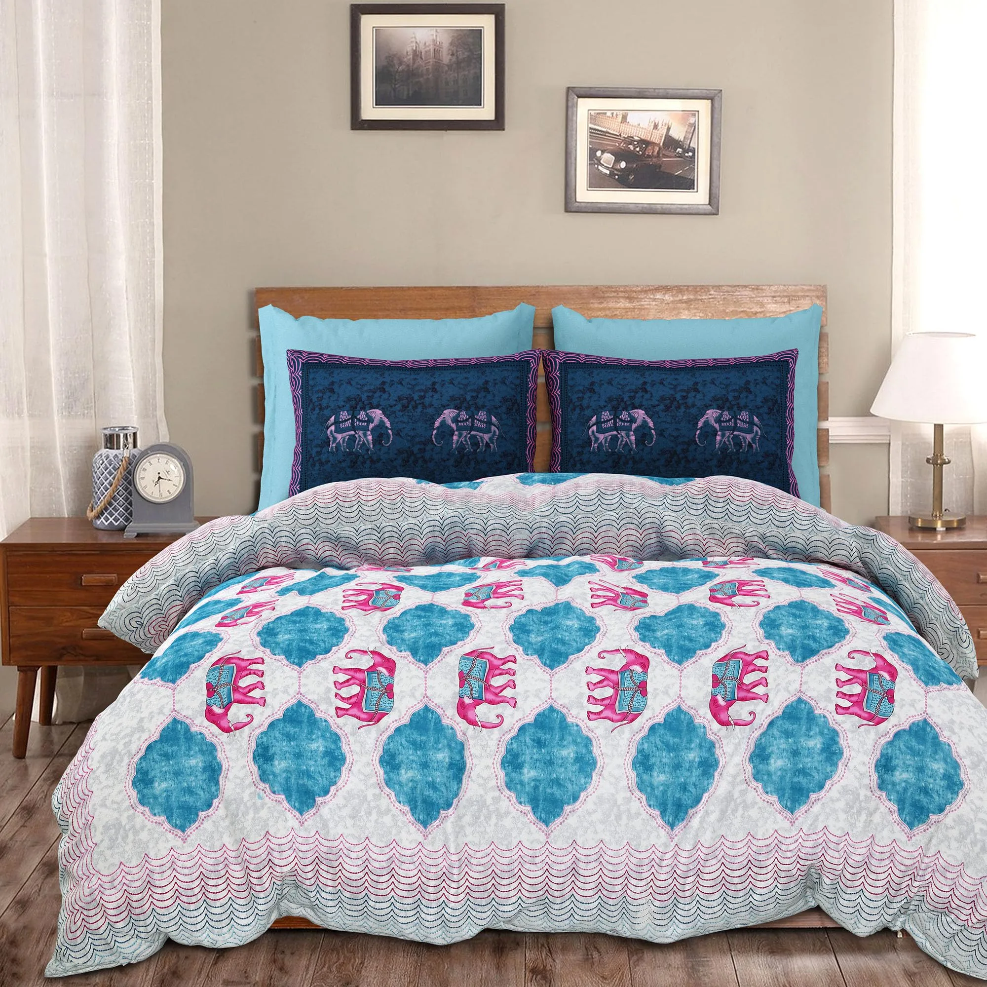Heart Home Double Bedsheet with 2 Pillow Covers | 186 TC Premium Cotton Bedsheet for Double Bed | Bedsheet for Living Room-Home & Hotels | Embroidery Elephant | 100x108 Inch | Pink