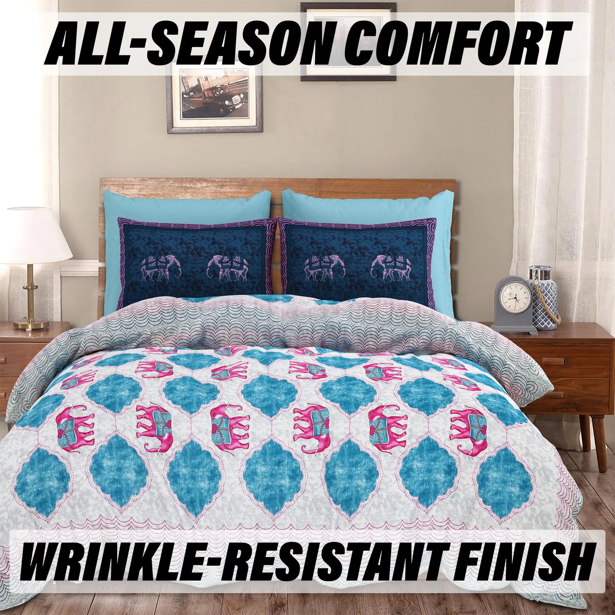 Heart Home Double Bedsheet with 2 Pillow Covers | 186 TC Premium Cotton Bedsheet for Double Bed | Bedsheet for Living Room-Home & Hotels | Embroidery Elephant | 100x108 Inch | Pink