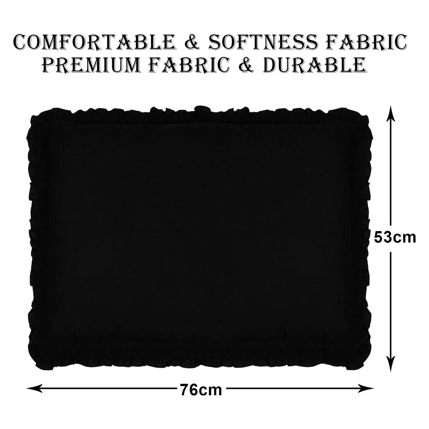 Heart Home Pillow Cover | Cotton Pillow Cover | Pillow Cover For Bedroom | Pleated Frill Border Long Crush Pillow Cover | Set of 4 | 20x30 Inch | Black